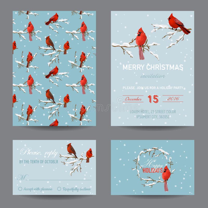 Cartões dos pássaros do inverno do Natal ilustração royalty free Cartões dos pássaros do inverno do Natal ilustração royalty free