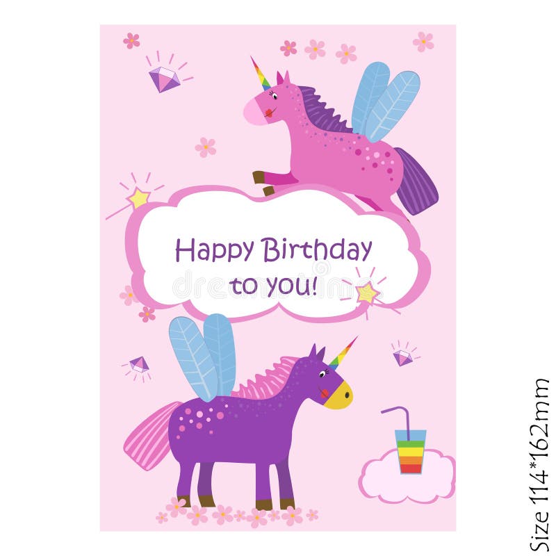 Cartões para o feliz aniversario das crianças Unicórnios bonitos, mágica Alegria, felicidade, crianças ilustração royalty free Cartões para o feliz aniversario das crianças Unicórnios bonitos, mágica Alegria, felicidade, crianças ilustração royalty free