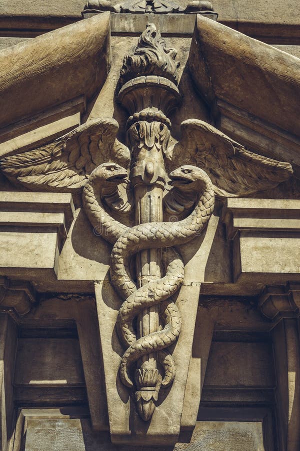 Carved caduceus symbol stock photo. Image of detail, artistic - 79763794