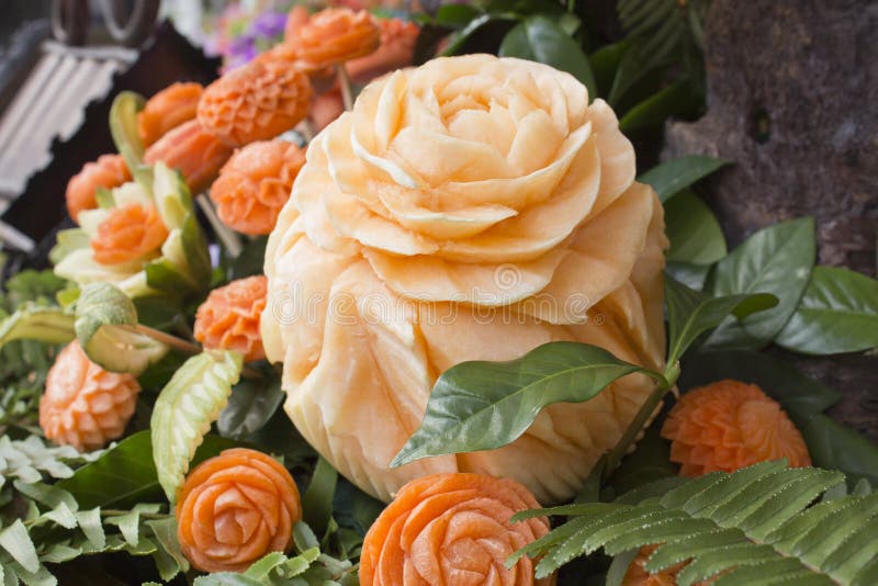 Carved Cantaloupe And Carrots