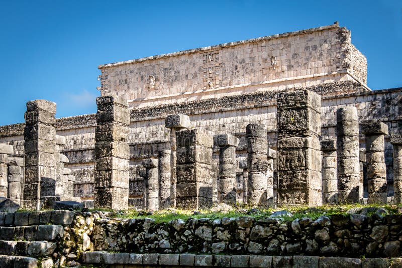Carved columns at Mayan ruins of Temple of the Warriors in Chichen Itza - Yucatan, Mexico royalty free stock images Carved columns at Mayan ruins of Temple of the Warriors in Chichen Itza - Yucatan, Mexico royalty free stock images