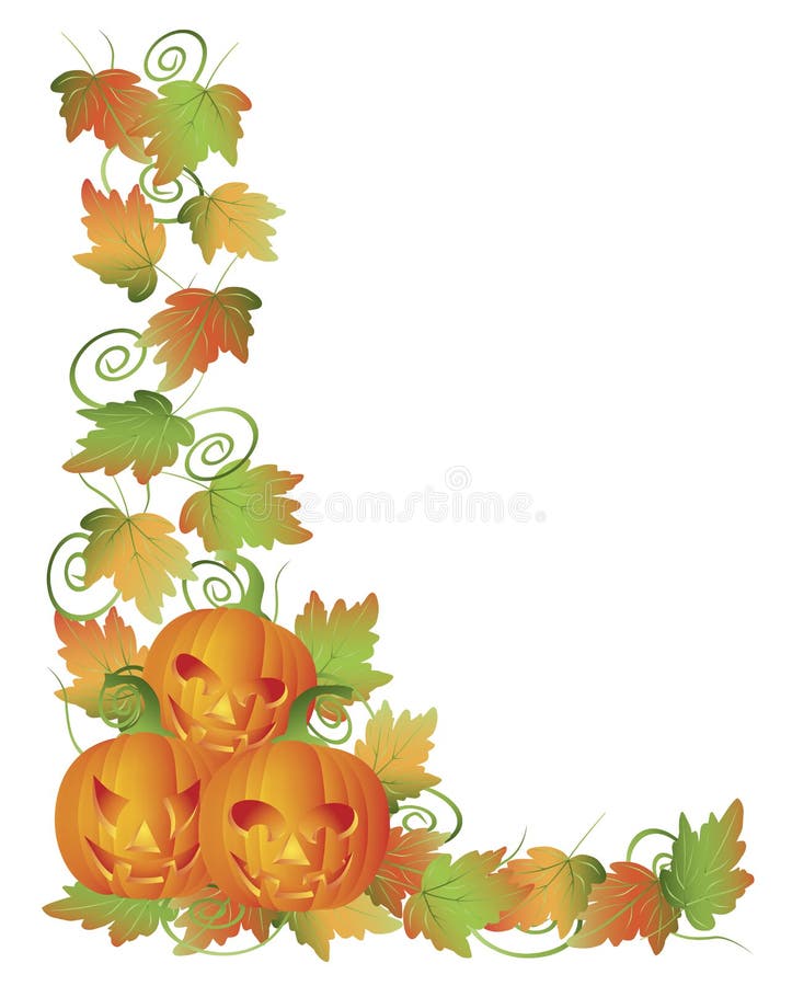 Carved Halloween Pumpkins And Vines Border Stock Vector Illustration