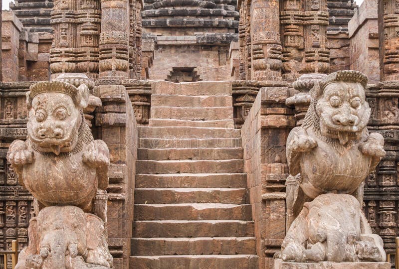 Carved Lions at the entrance of the Sun Temple