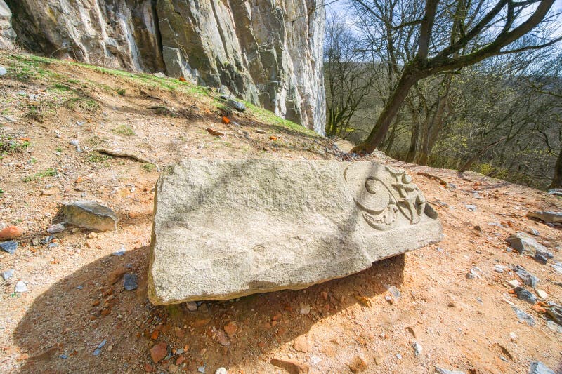 Carved rock of Pajstun castle portal on Zahorie region near Stupava town