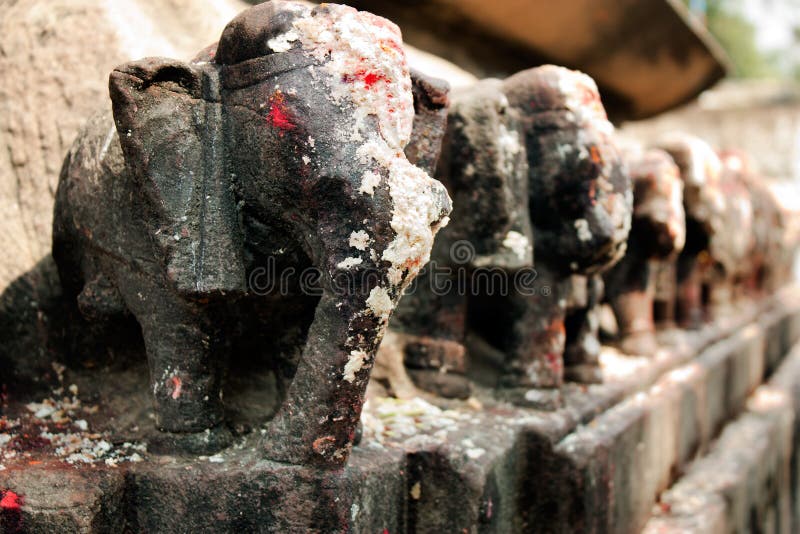 Carved statue of hindu god in kannauj india