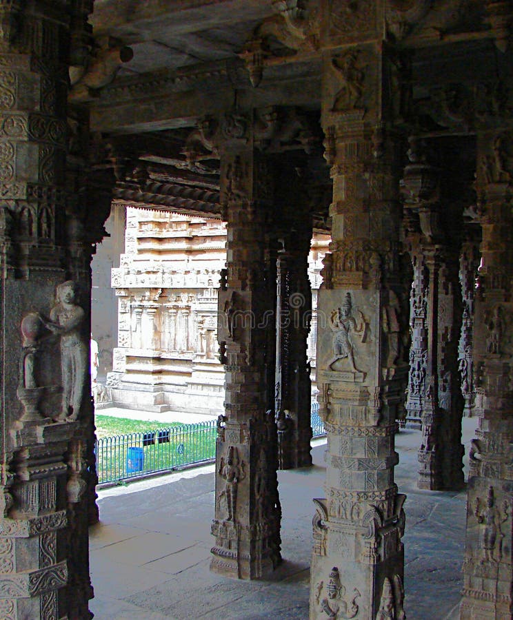 Carved Stone Pillars in Hindu Temple - Dravidian Architecture Stock ...