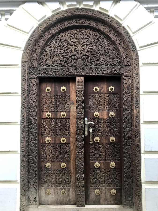 Carved Wooden Doors of Stone Town, Zanzibar Stock Image - Image of front,  doors: 171036855