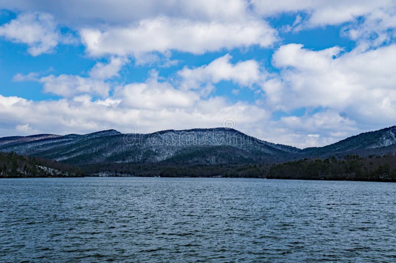 Carvin Cove Reservoir and Tinker Mountain a winter view located in Botetourt County, Virginia, USA.