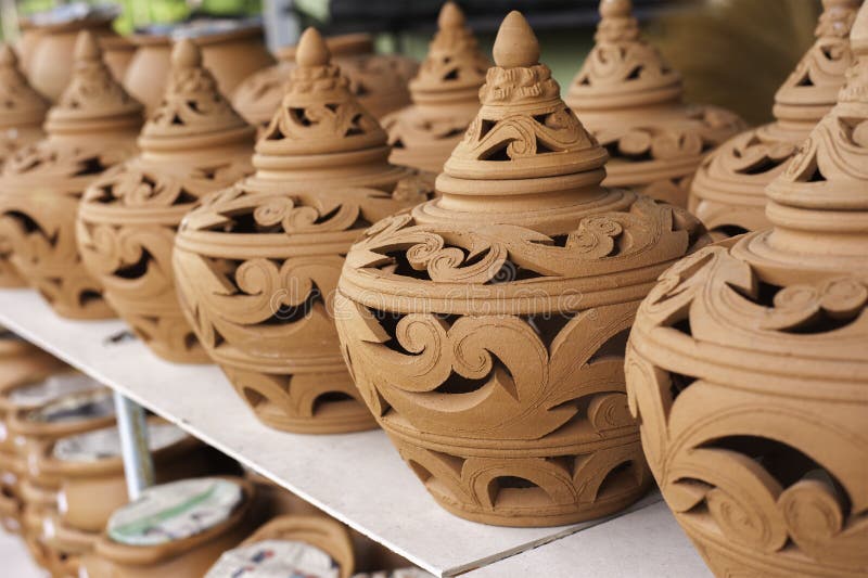 Carving Clay,Thai Traditional Clay Pottery, Selective Focus, Blu Stock