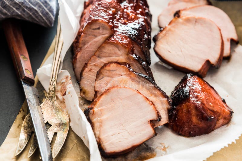 Carvão animal Siu Pork - lombo de carne de porco roasted chinês imagens de stock Carvão animal Siu Pork - lombo de carne de porco roasted chinês imagens de stock