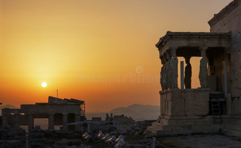 Caryatids Erechteion, Parthenon on the Acropolis in Athens royalty free stock images