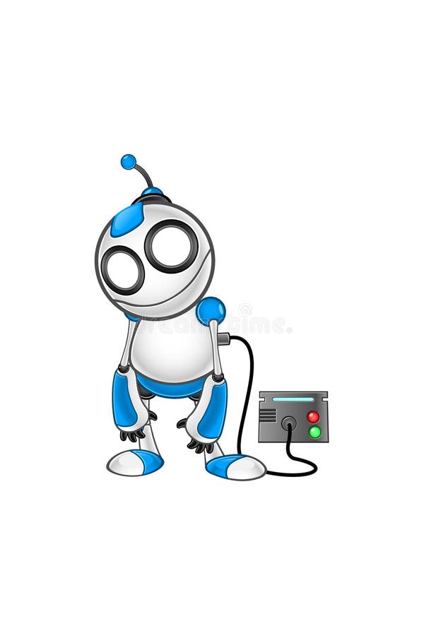 Carácter blanco y azul del robot stock de ilustración