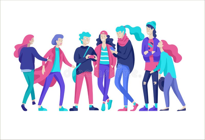 Carácter de los amigos de la gente del vector Grupo de adolescentes en clother de moda del invierno o del otoño ilustración del vector Carácter de los amigos de la gente del vector Grupo de adolescentes en clother de moda del invierno o del otoño ilustración del vector