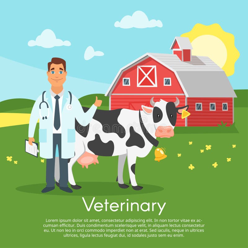 Carácter del doctor con la vaca ilustración del vector Carácter del doctor con la vaca ilustración del vector