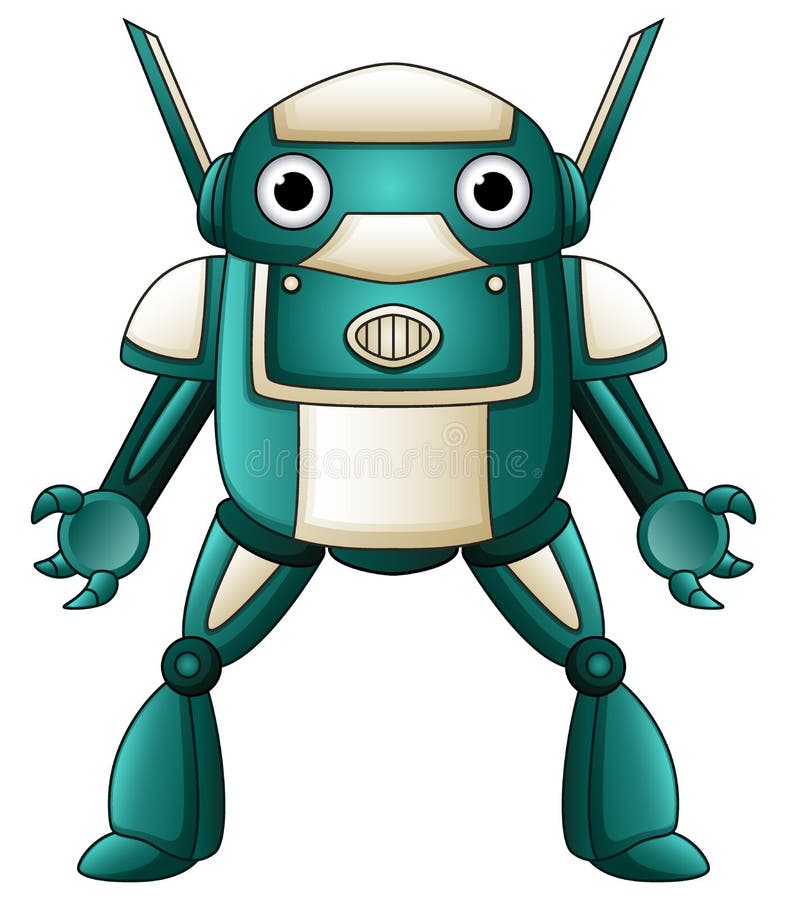 Carácter del robot de la historieta aislado en el fondo blanco ilustración del vector