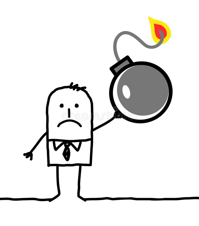 Carácter - hombre de negocios y bomba ilustración del vector Carácter - hombre de negocios y bomba ilustración del vector