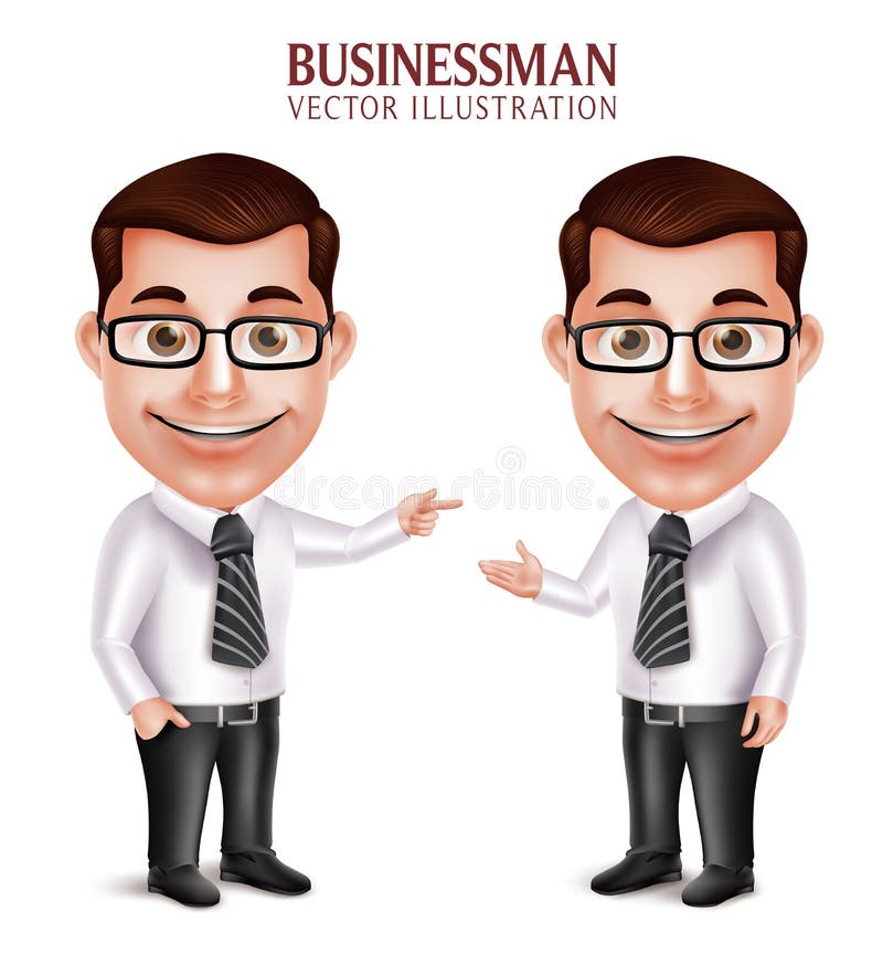 Carácter profesional realista del hombre de negocios que señala y que presenta ilustración del vector Carácter profesional realista del hombre de negocios que señala y que presenta ilustración del vector