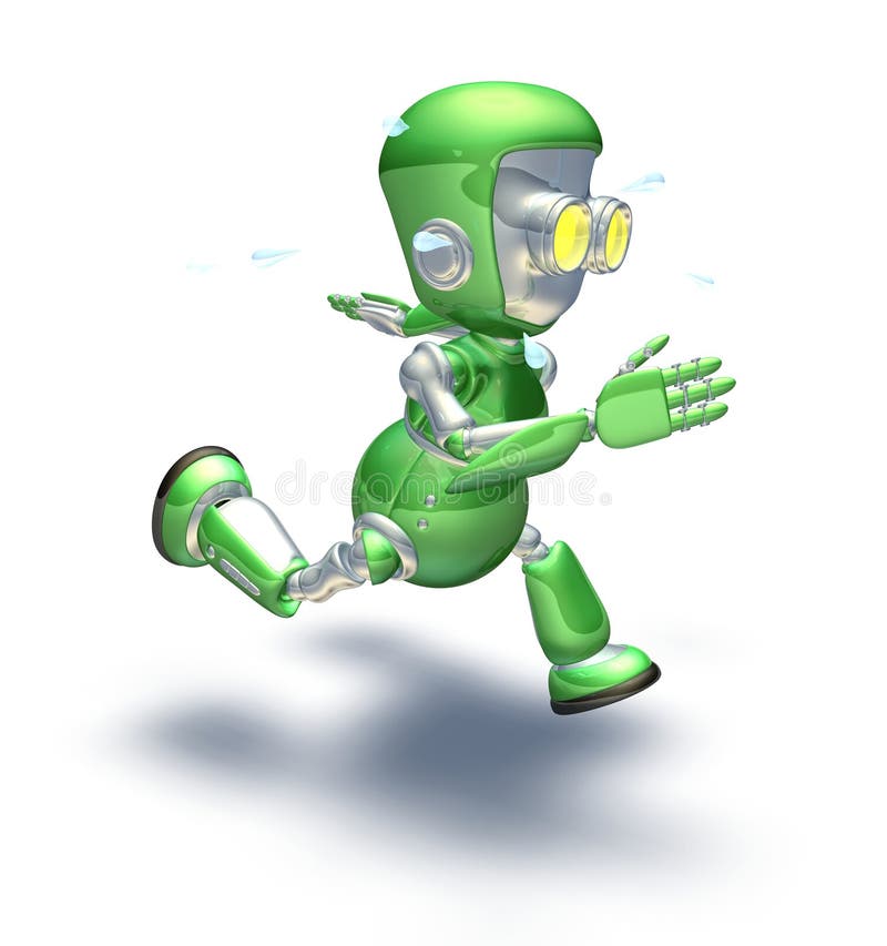 Carácter verde lindo de la robusteza del metal que ejecuta un sprint ilustración del vector