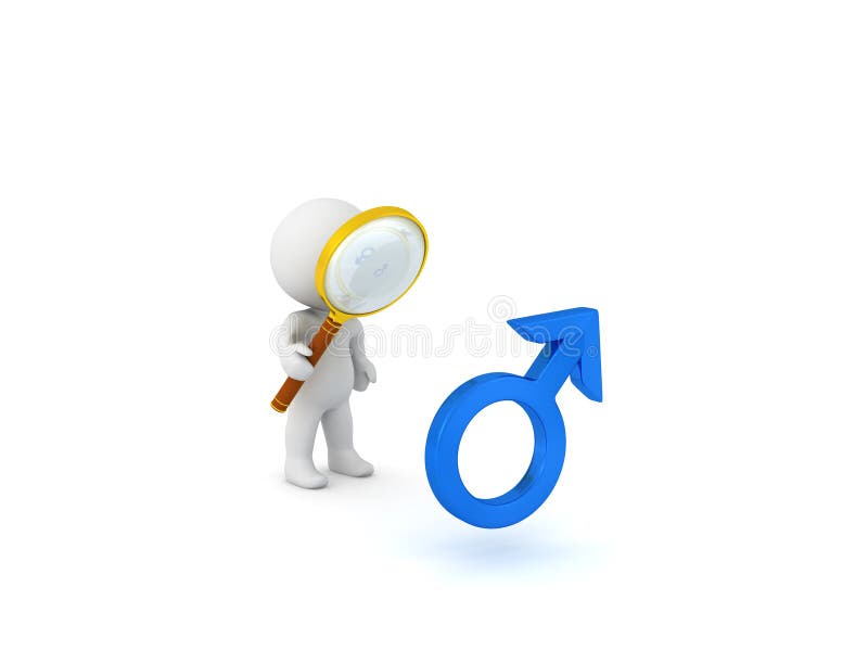 caráter 3D com lupa e símbolo masculino do gênero ilustração royalty free caráter 3D com lupa e símbolo masculino do gênero ilustração royalty free