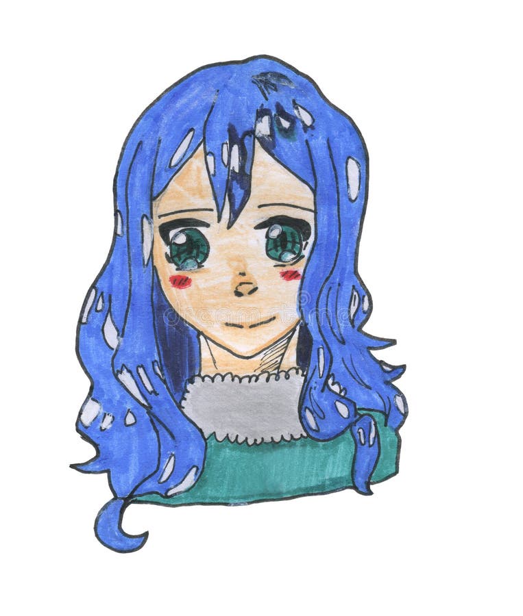 Caráter de Juvia da série feericamente dos desenhos animados do anime da cauda ilustração do vetor Caráter de Juvia da série feericamente dos desenhos animados do anime da cauda ilustração do vetor