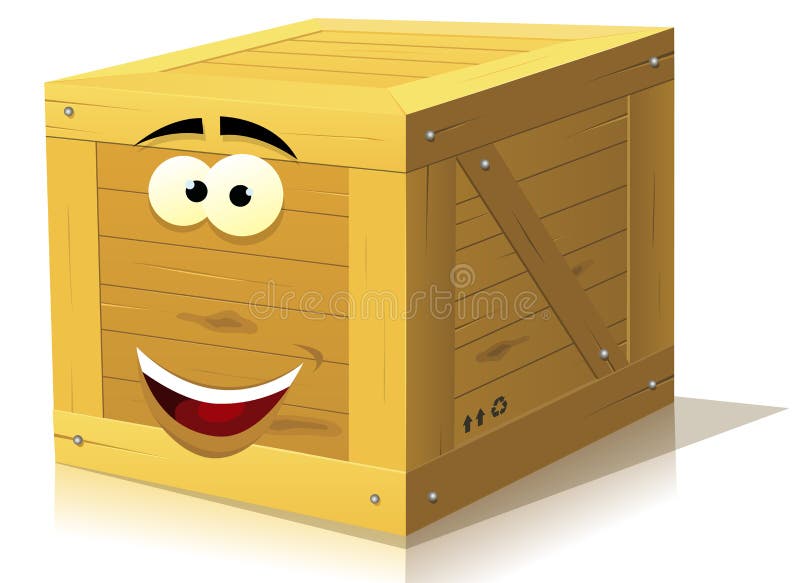 Illustration of a funny cartoon wooden box character happy and smiling. Illustration of a funny cartoon wooden box character happy and smiling