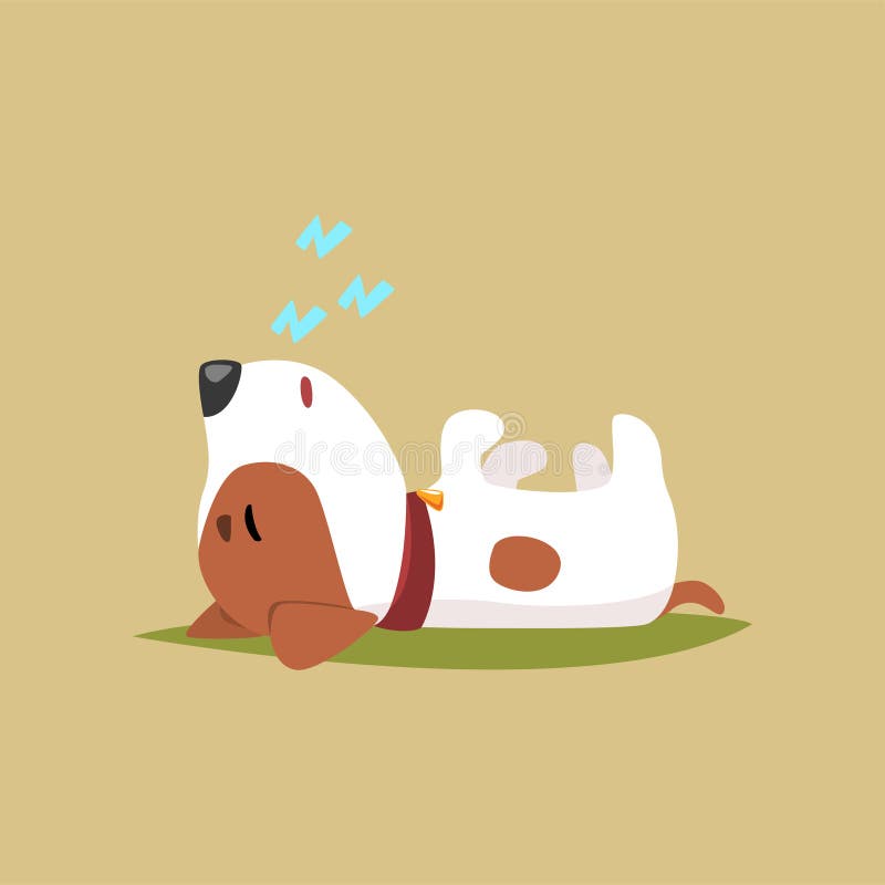 Caráter do cachorrinho de Jack russell que dorme em sua ilustração engraçada traseira, bonito do vetor do terrier ilustração stock Caráter do cachorrinho de Jack russell que dorme em sua ilustração engraçada traseira, bonito do vetor do terrier ilustração stock