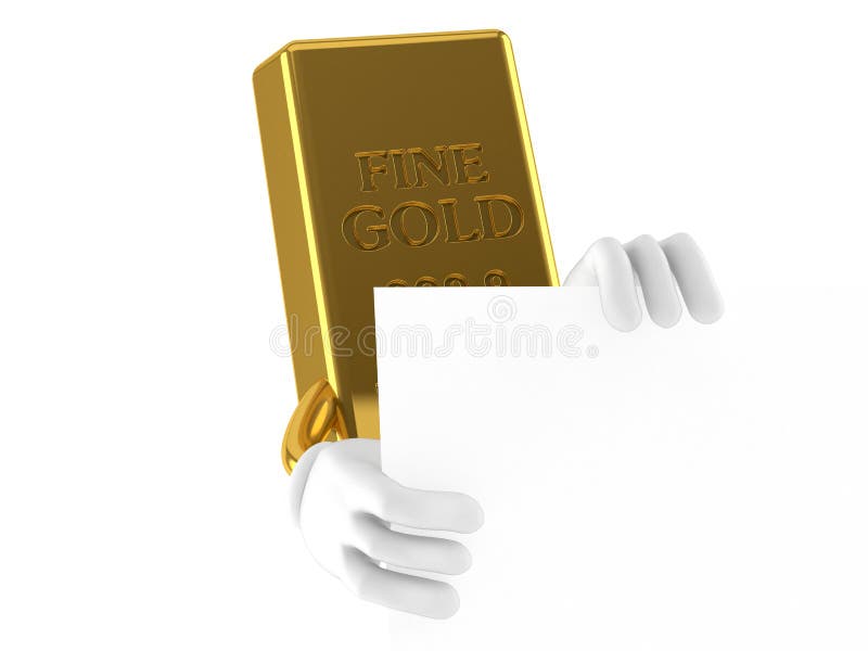 Caráter do ouro atrás da placa branca ilustração royalty free