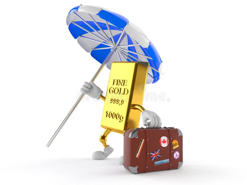 Caráter do ouro com bagagem ilustração royalty free