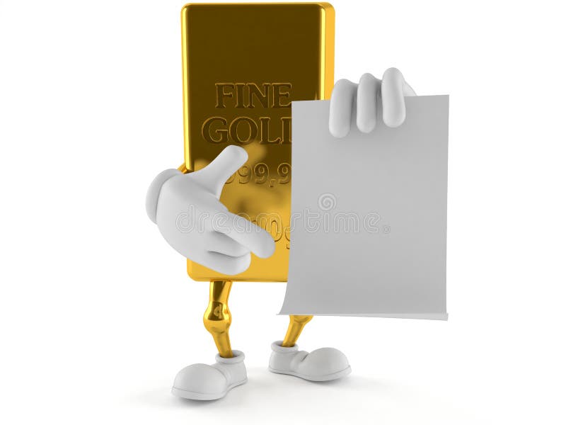 Caráter do ouro com a folha de papel vazia ilustração do vetor