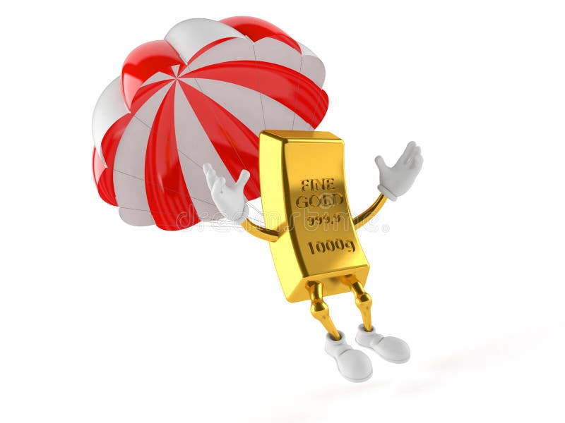 Caráter do ouro com paraquedas ilustração do vetor