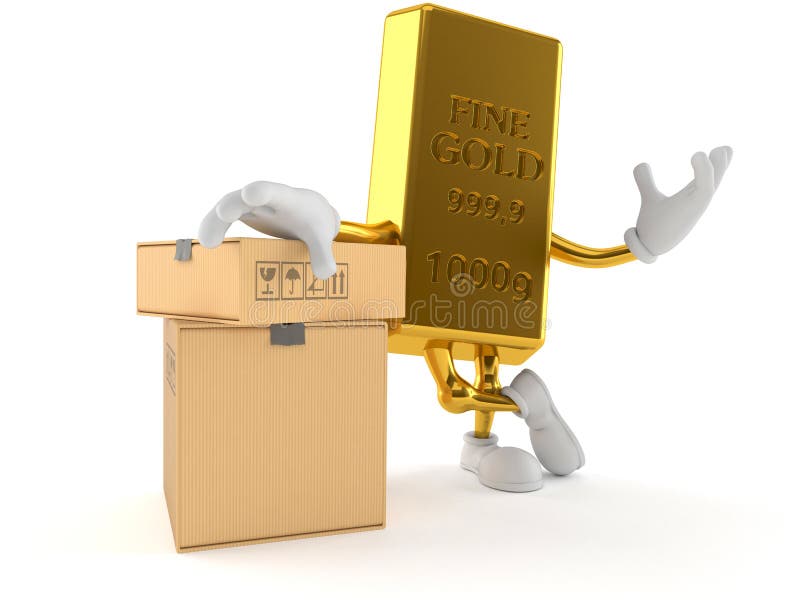 Caráter do ouro com a pilha de caixas ilustração royalty free