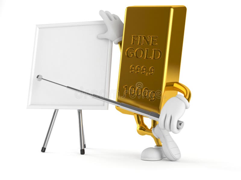 Caráter do ouro com whiteboard vazio ilustração do vetor