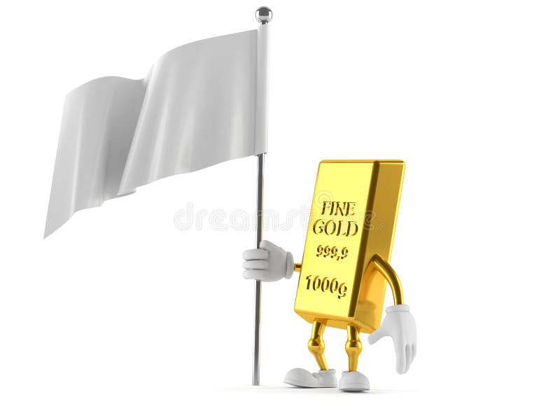 Caráter do ouro que guarda a bandeira branca ilustração do vetor