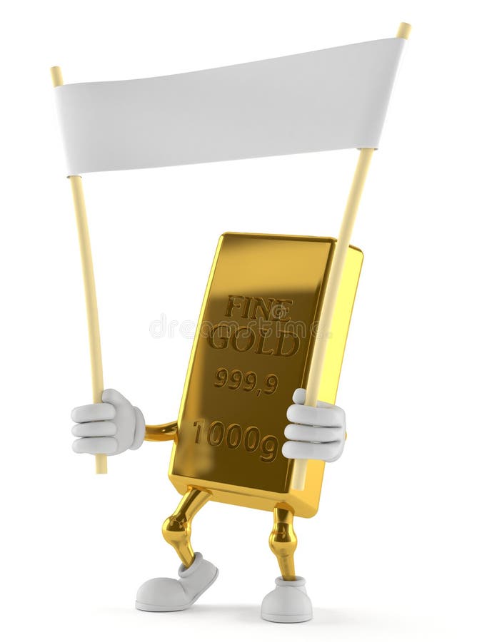 Caráter do ouro que guarda a bandeira vazia ilustração stock
