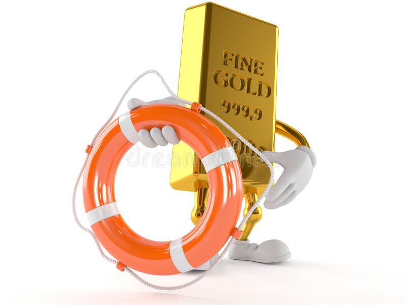 Caráter do ouro que guarda a boia de vida ilustração stock