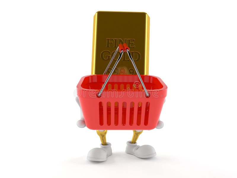 Caráter do ouro que guarda o cesto de compras ilustração royalty free