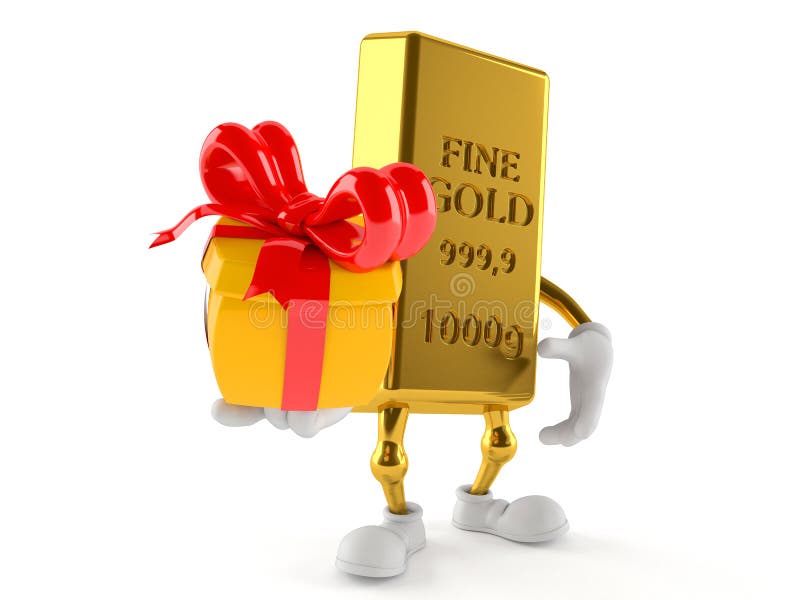 Caráter do ouro que guarda o presente ilustração royalty free