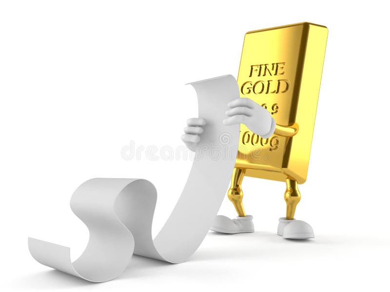 Caráter do ouro que lê a lista longa ilustração stock