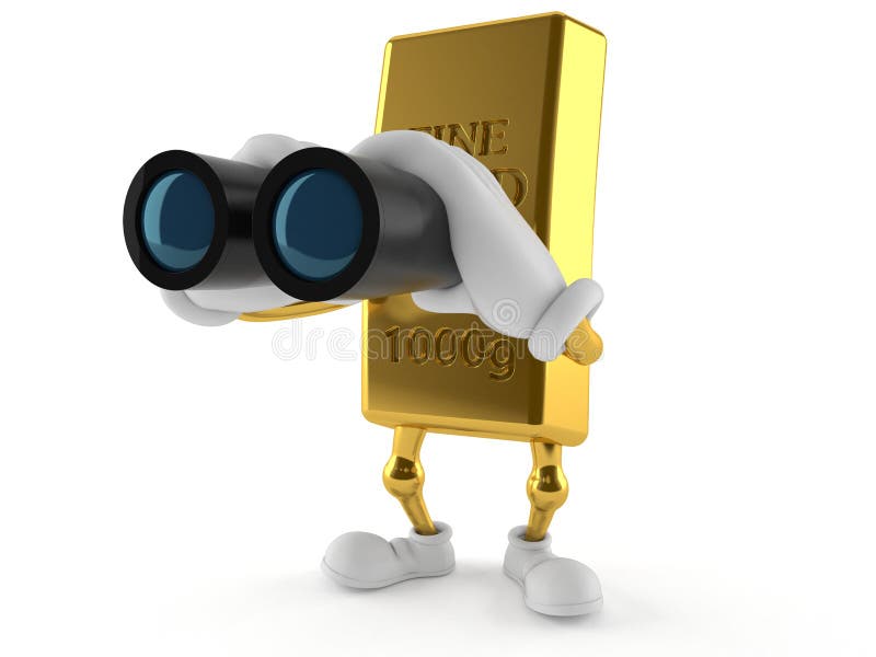 Caráter do ouro que olha através dos binóculos ilustração stock