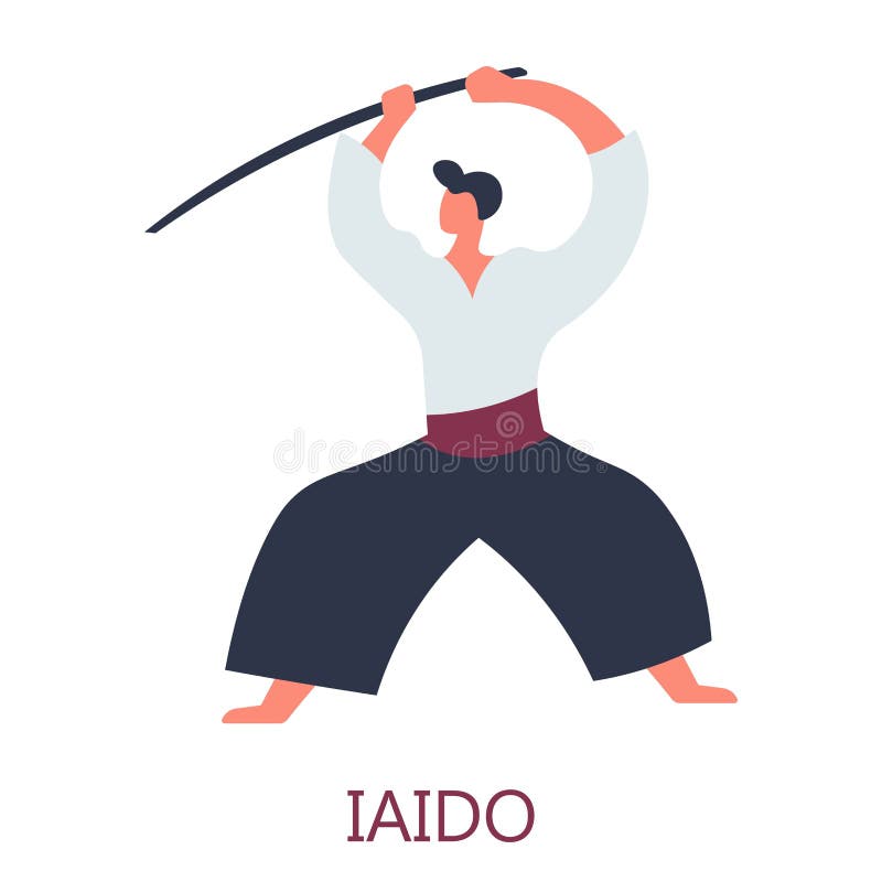 Caráter masculino isolado ataque de combate japonês da espada da arte ilustração royalty free Caráter masculino isolado ataque de combate japonês da espada da arte ilustração royalty free