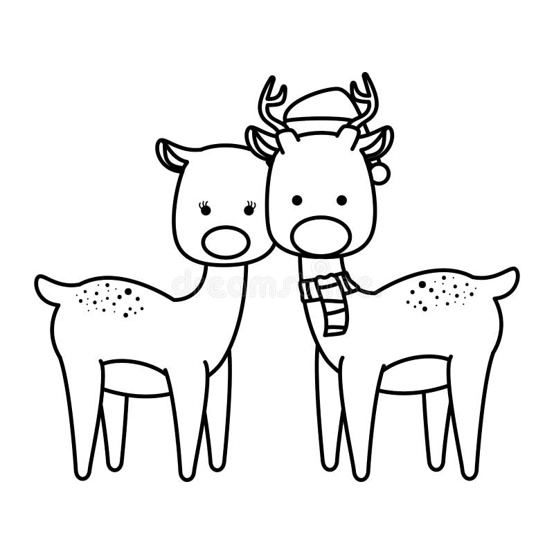 Caráteres bonitos do Natal da rena dos pares ilustração royalty free Caráteres bonitos do Natal da rena dos pares ilustração royalty free