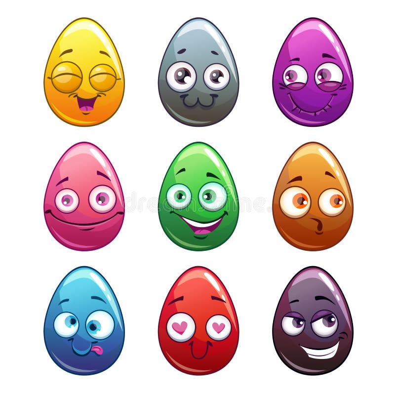 Caráteres coloridos dos ovos dos desenhos animados cômicos ilustração do vetor