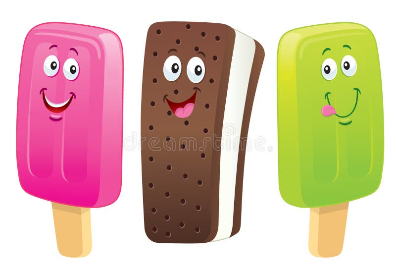 Sanduíche de Gelado e Personagens de Picolé ilustração royalty free