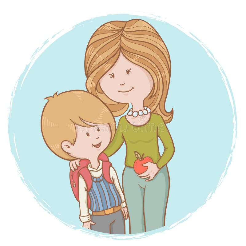 Mãe e filho, alunos isolados ilustração royalty free