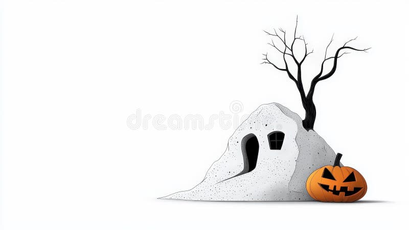 Casa bântuită cu dovleac alb, cu fond izolat vector illustration
