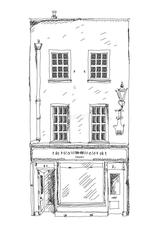 Casa de ciudad inglesa vieja con la pequeña tienda o negocio en la planta ilustración del vector Casa de ciudad inglesa vieja con la pequeña tienda o negocio en la planta ilustración del vector