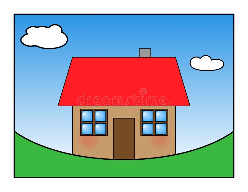 Illustration of a house in valley metaphor of happy house. Illustration of a house in valley metaphor of happy house