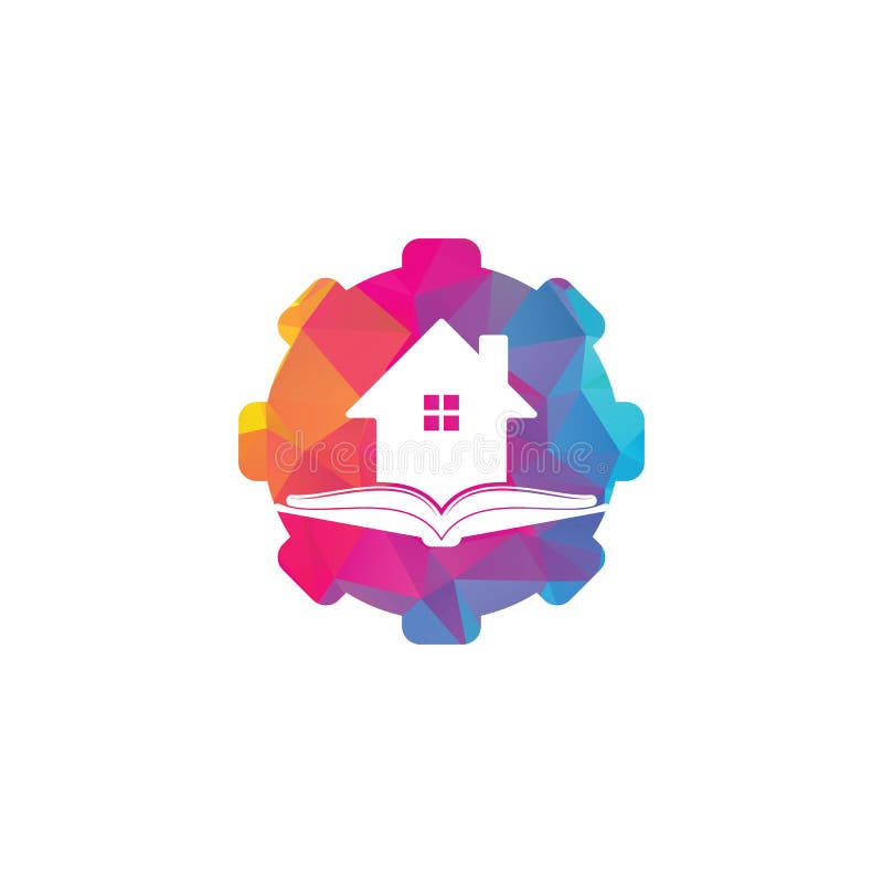 Casa de libro forma de engranaje concepto logo diseño plantilla. ilustración del vector