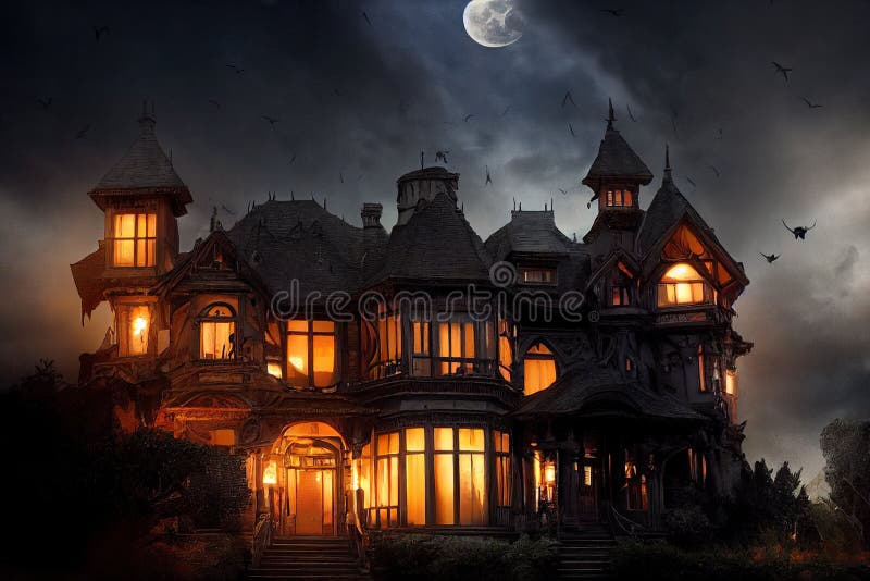Casa de terror de halloween en la noche libre illustration