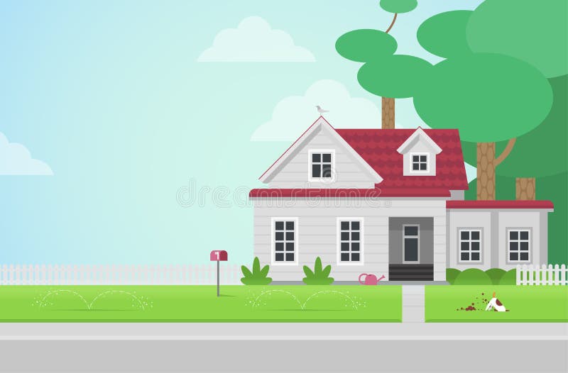 Flat style countryside house with postbox on lawn concept. Architecture design elements. Build your world collection. Flat style countryside house with postbox on lawn concept. Architecture design elements. Build your world collection.